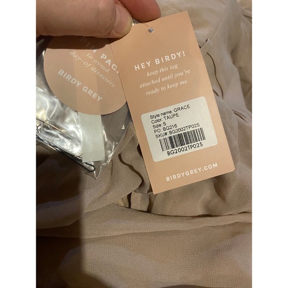 NWT Birdy Grey Grace Convertible Maxi Dress Strapless Slit Chiffon Taupe Small - Picture 8 of 9